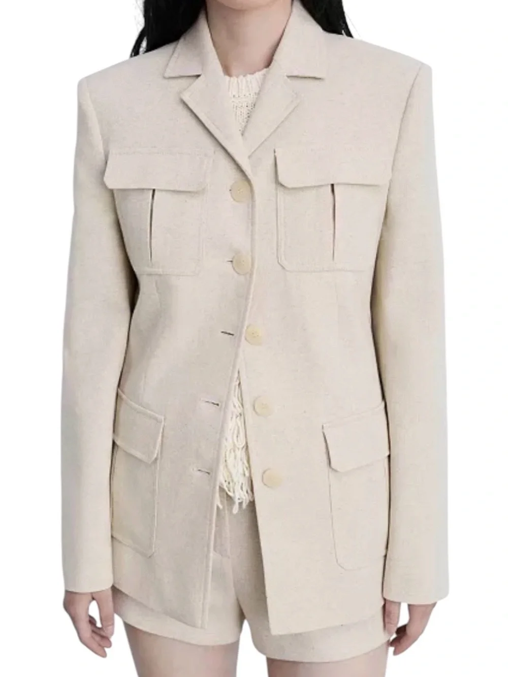 Mango Women's Cream Button-Front Structured Blazer Jacket Sz/L NWT. - Picture 1 of 13